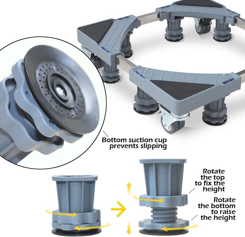 Maxworks Washing Machine Base Stand with 4 Locking Wheels & 8 Strong Feet, Adjustable Flat Dolly Cart Mobile Base for Washer, Dryer, Refrigerator, Furniture and Appliance - 660 lbs Capacity - Image 4